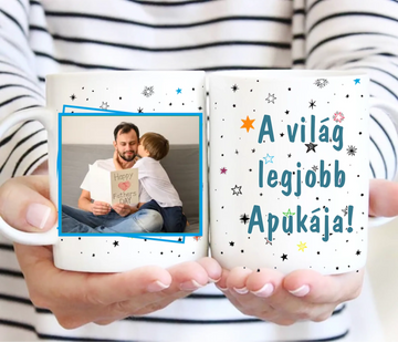 „A világ legjobb apukája” Egyedi Fényképes Bögre – Saját Fotóval Szerkeszthető Ajándék Apáknak - 0