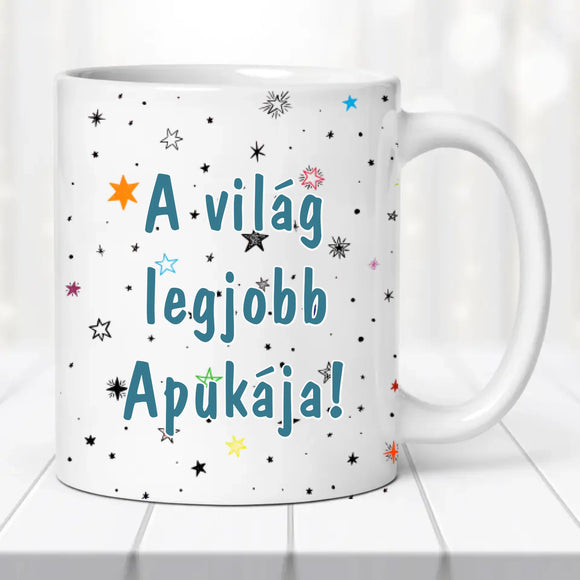 „A világ legjobb apukája” Egyedi Fényképes Bögre – Saját Fotóval Szerkeszthető Ajándék Apáknak