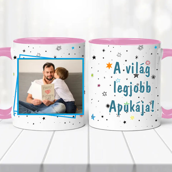 „A világ legjobb apukája” Egyedi Fényképes Bögre – Saját Fotóval Szerkeszthető Ajándék Apáknak