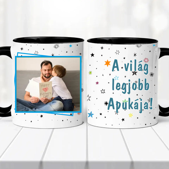 „A világ legjobb apukája” Egyedi Fényképes Bögre – Saját Fotóval Szerkeszthető Ajándék Apáknak