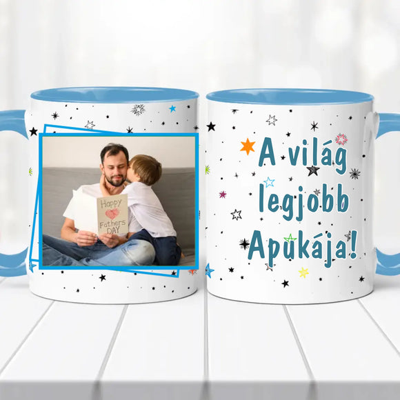 „A világ legjobb apukája” Egyedi Fényképes Bögre – Saját Fotóval Szerkeszthető Ajándék Apáknak