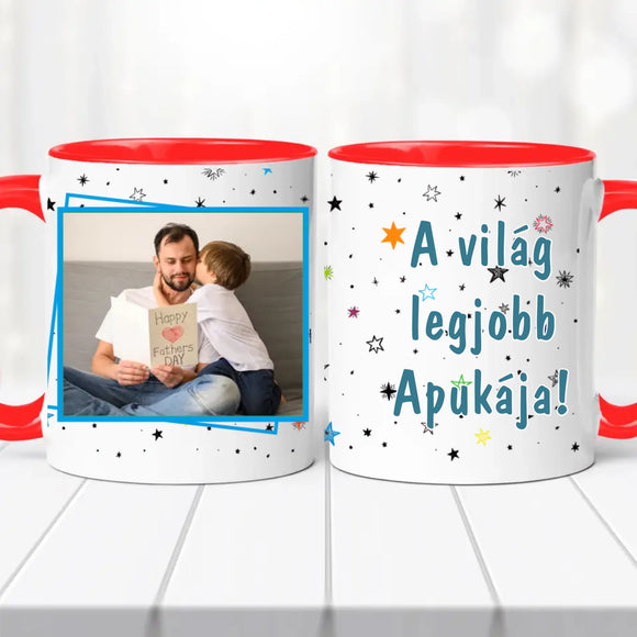 „A világ legjobb apukája” Egyedi Fényképes Bögre – Saját Fotóval Szerkeszthető Ajándék Apáknak