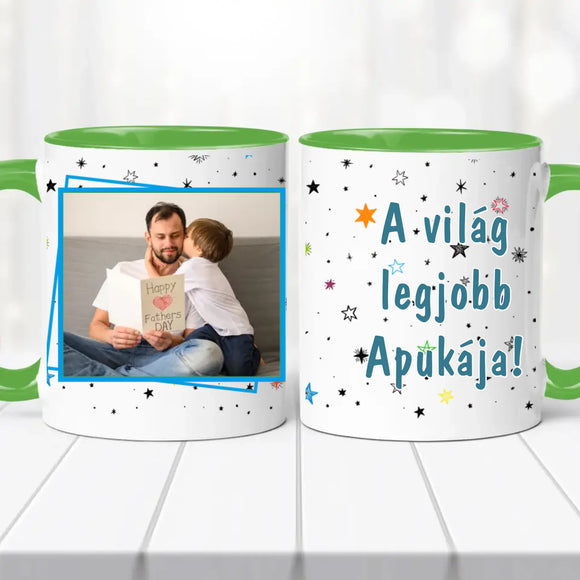 „A világ legjobb apukája” Egyedi Fényképes Bögre – Saját Fotóval Szerkeszthető Ajándék Apáknak