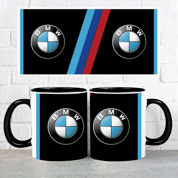 Sportos BMW stílusú fekete kerámia bögre egyedi névre szóló felirattal.